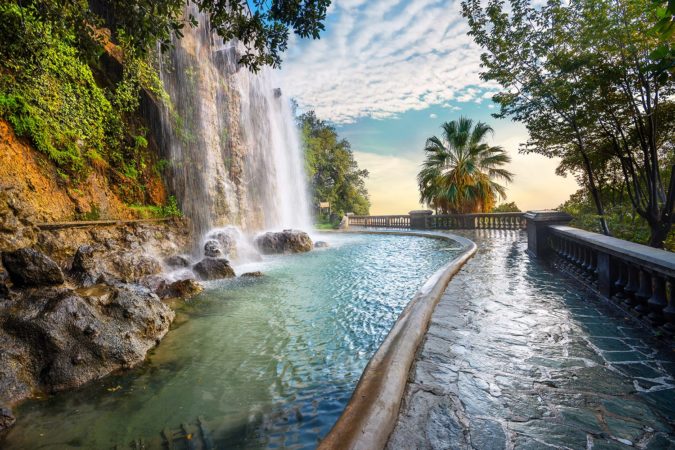 Scenic view of waterfall of Castle Hill in Nice, France