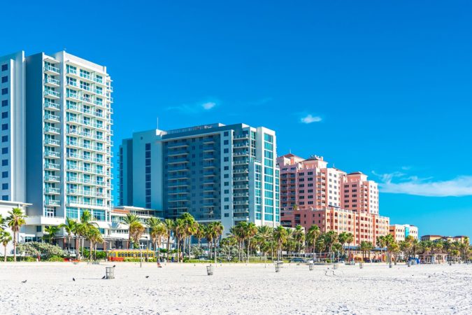 Beautiful Clearwater beach with white sand in Florida USA