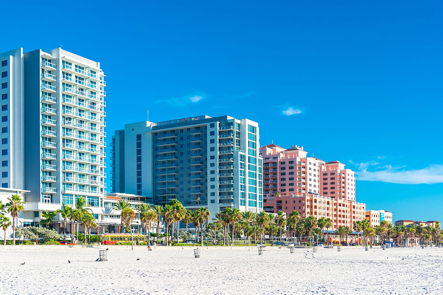 Beautiful Clearwater beach with white sand in Florida USA