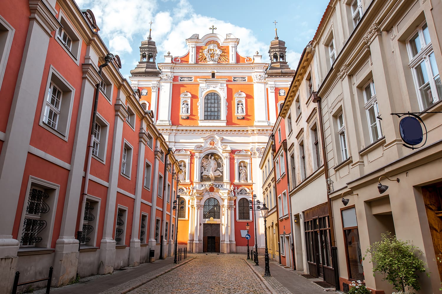 View on the facade of the Fara church in Poznan, Poland