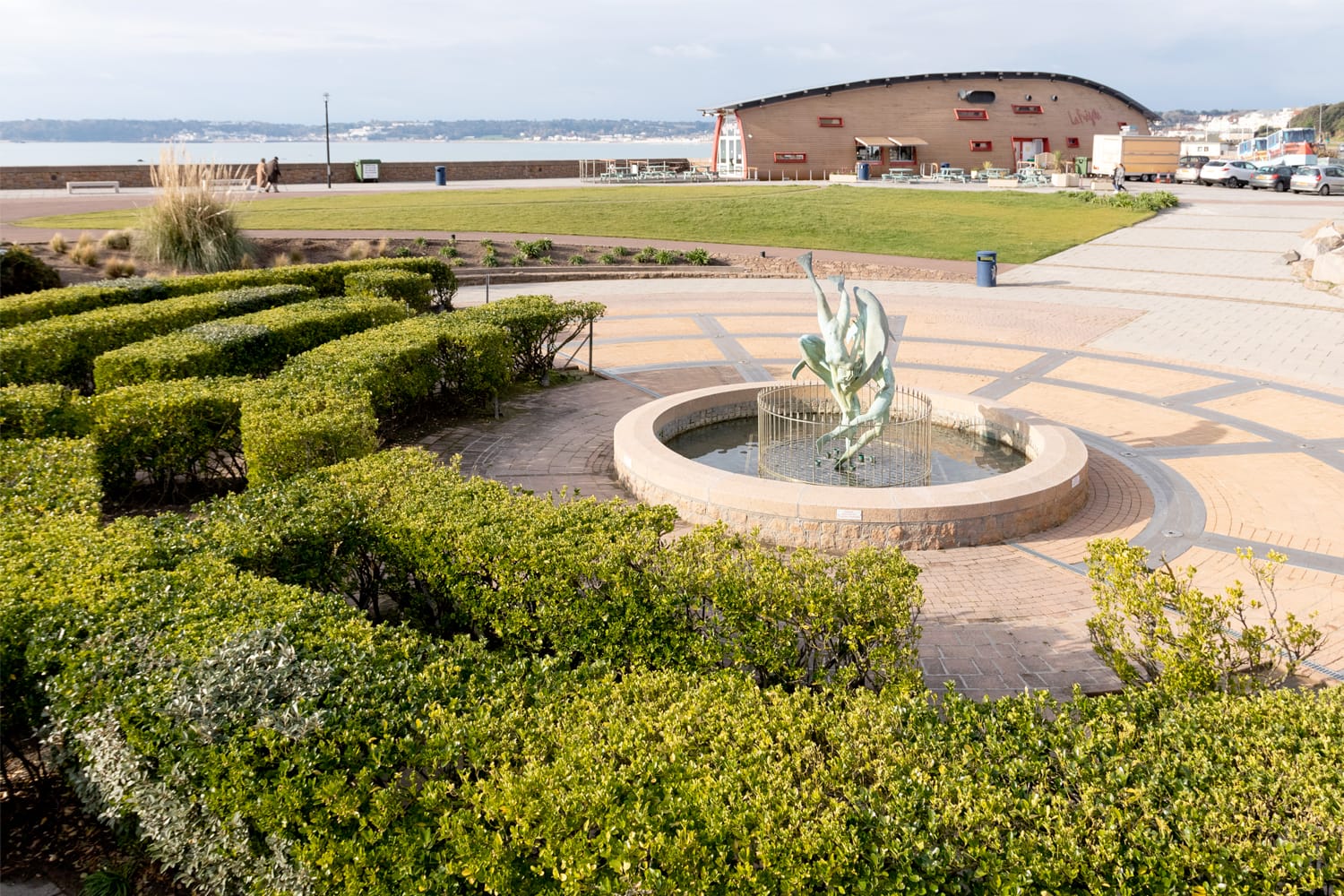 Fountain at Les Jardins de la Mer in St Helier, Jersey, Channel Islands