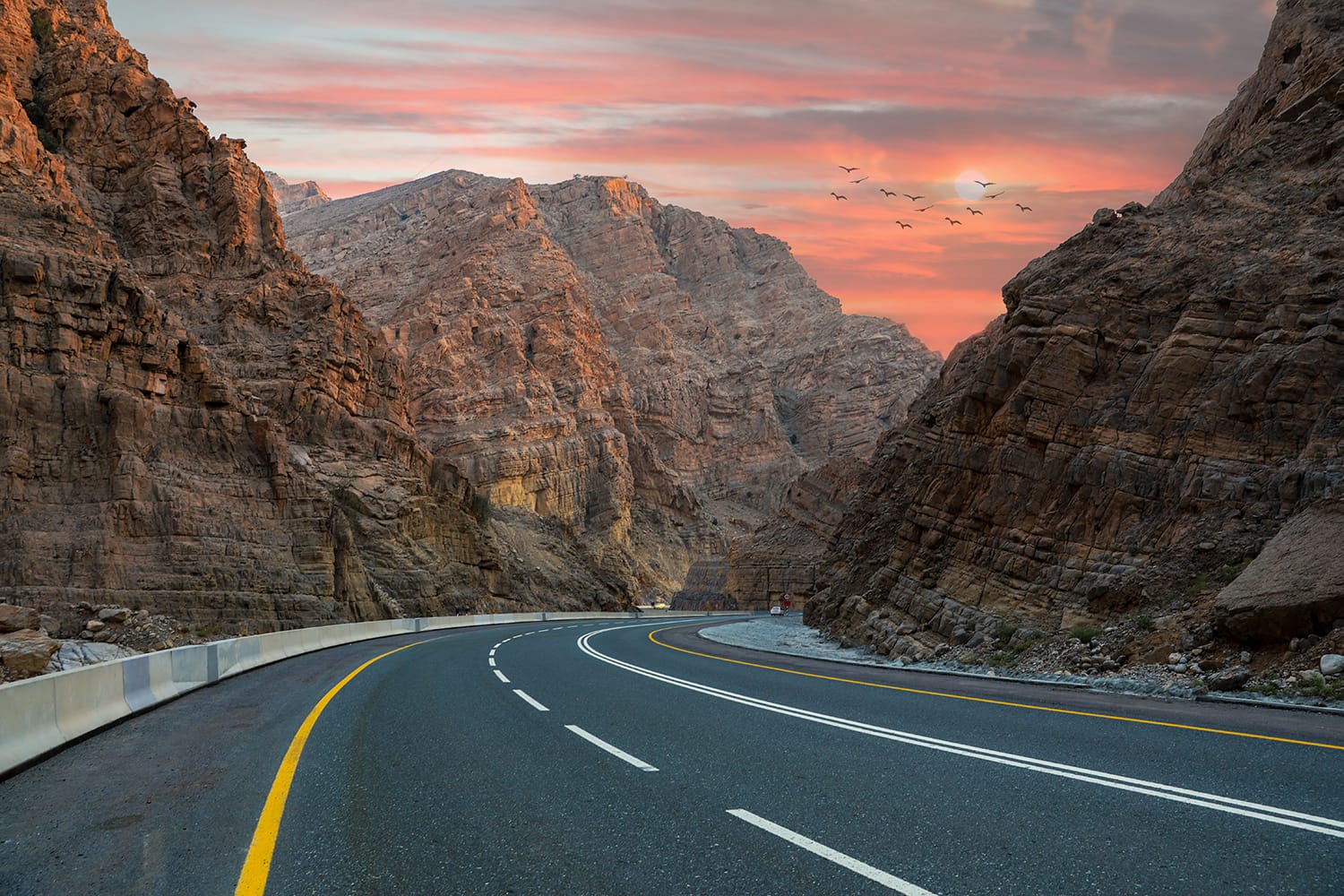 Winding mountain road in ras al khaimah jebel jais mountain