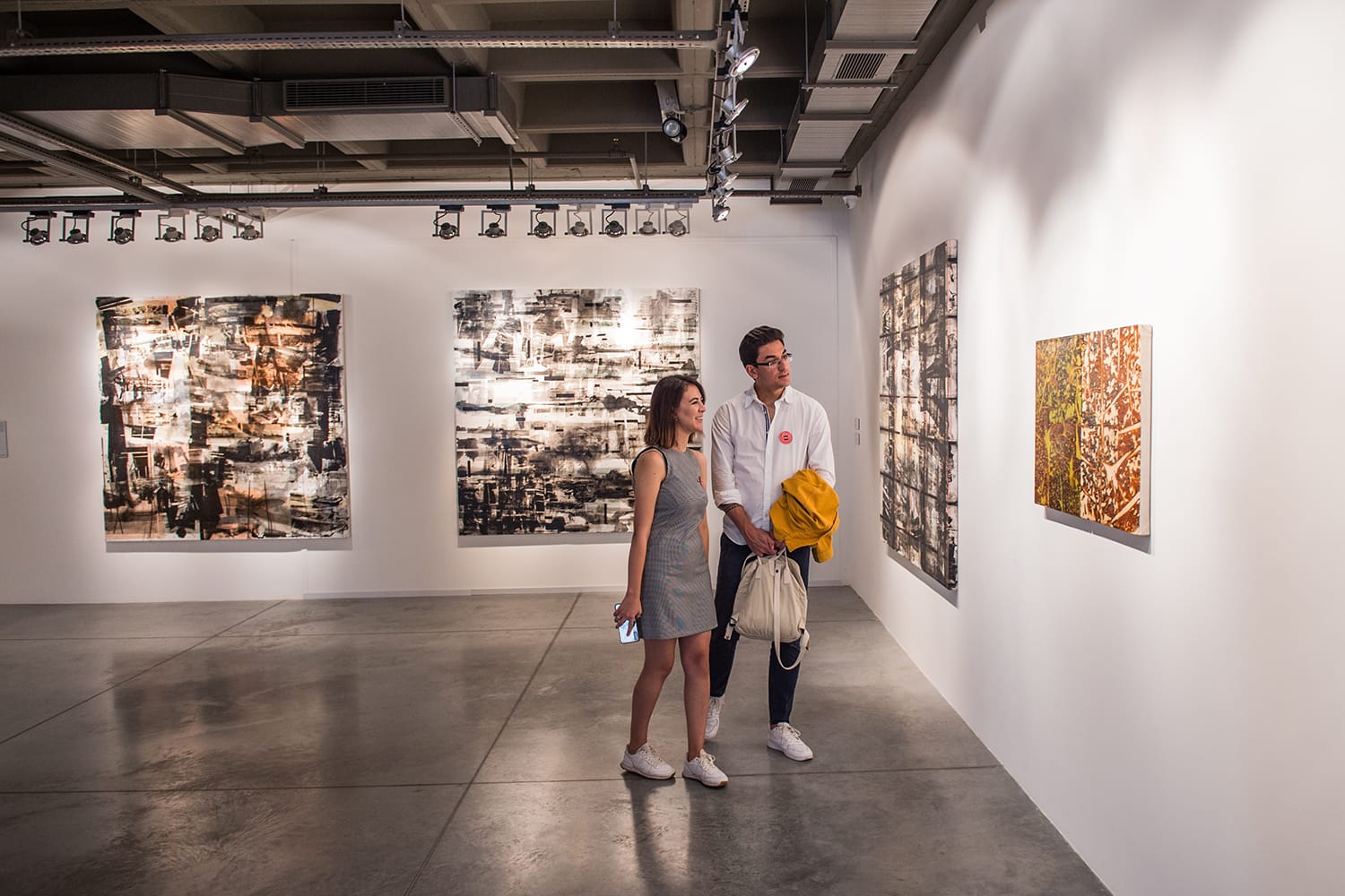 Visitors touring exhibition on Istanbul Museum of Modern Art.