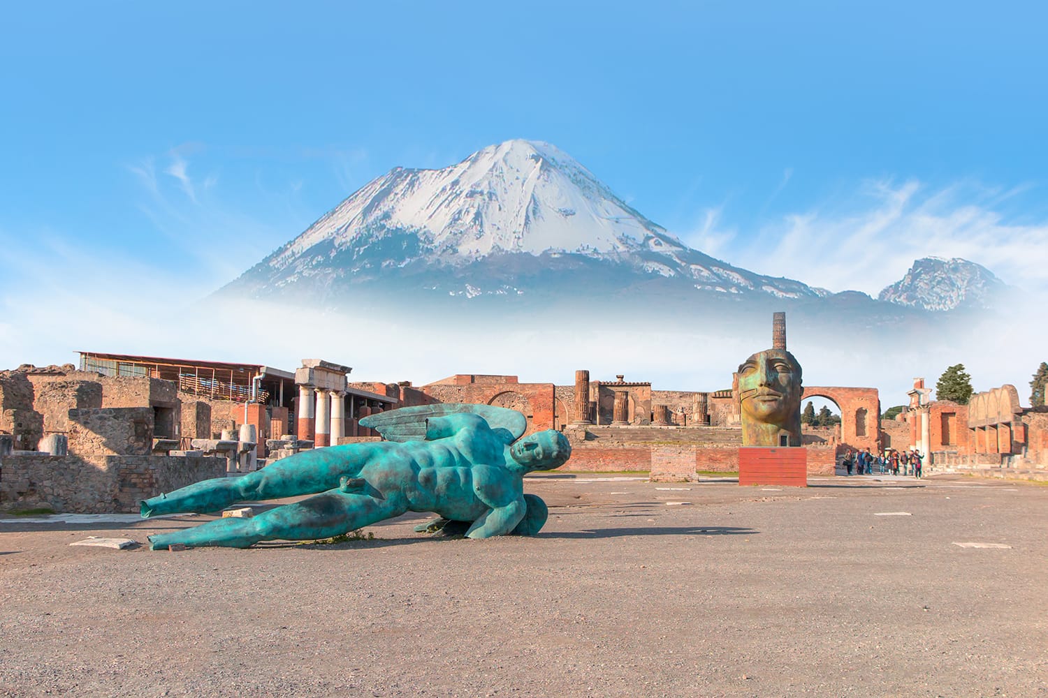 Ancient Roman city of Pompeii with the Vesuvius volcano in the background