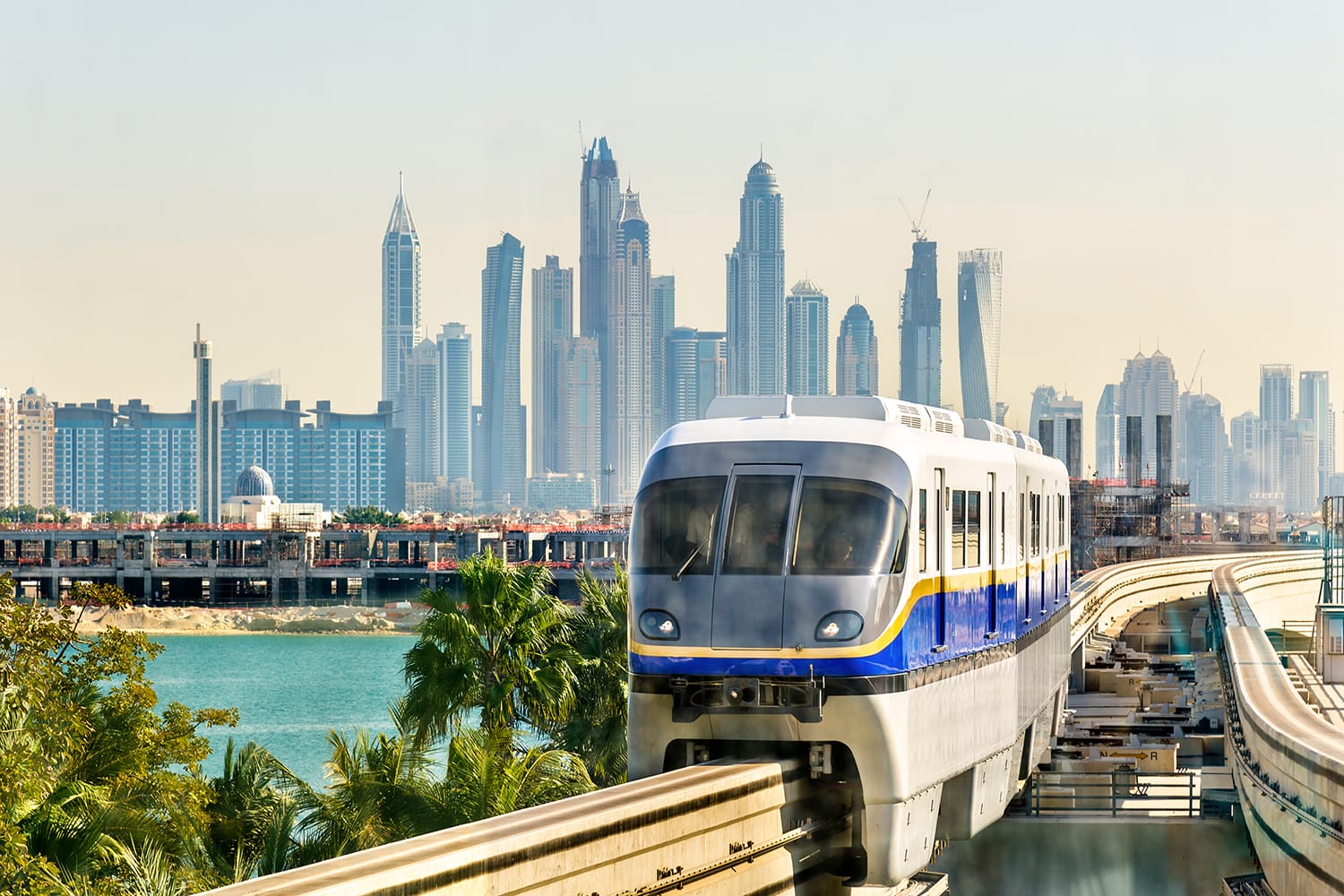 Train arriving at Atlantis Monorail station in Dubai