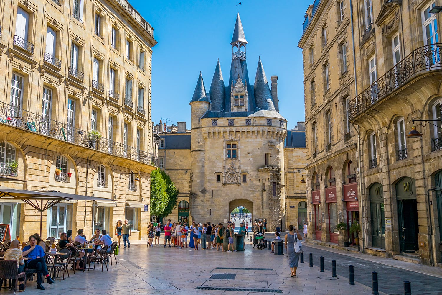 Place du Palais and it famous Porte Cailhau in Bordeaux, France