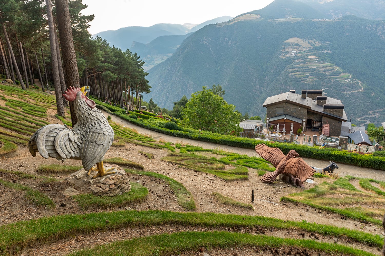 Sculptures in Jardins de Juberri in the Pyrenees of Andorra.