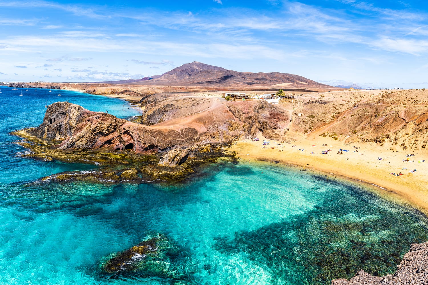 Landscape with turquoise ocean water on Papagayo beach, Lanzarote, Canary Islands, Spain