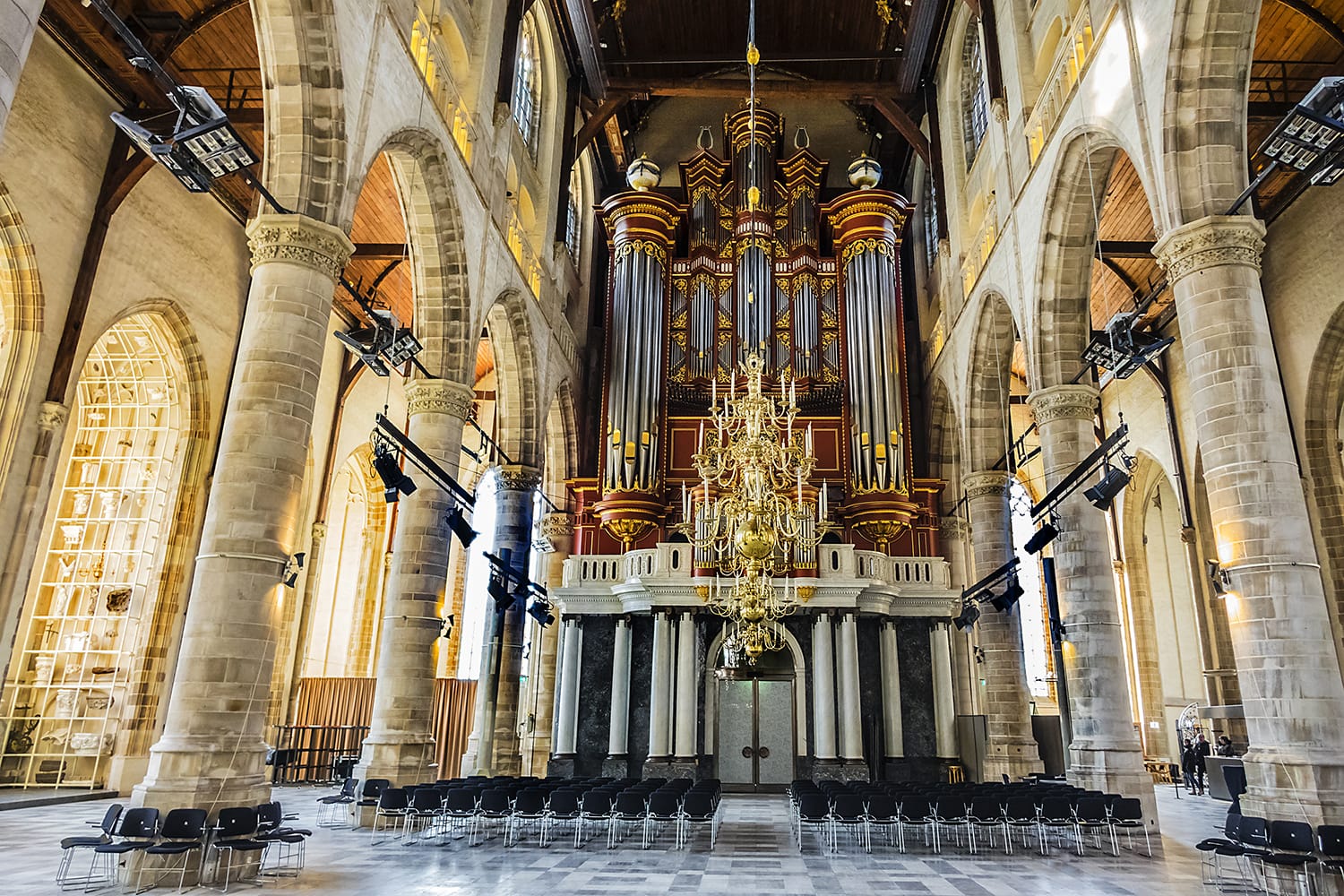 Interior of St. Lawrence Church (Grote of Sint-Laurenskerk, 1449 - 1525) - Protestant church in the town centre of Rotterdam.