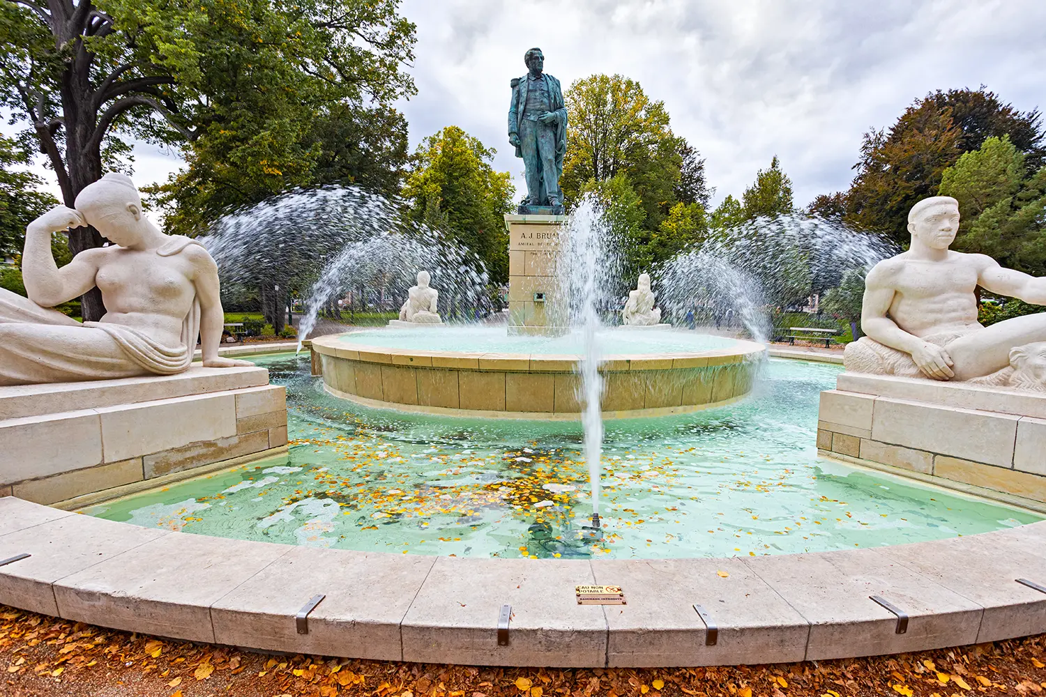 Beautiful fountain in Parc du Champ de Mars in the touristic city of Colmar in Alsace France
