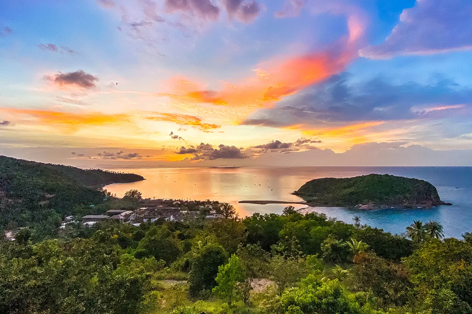 Koh Phangan island sunset view from rooftop bar in Thailand