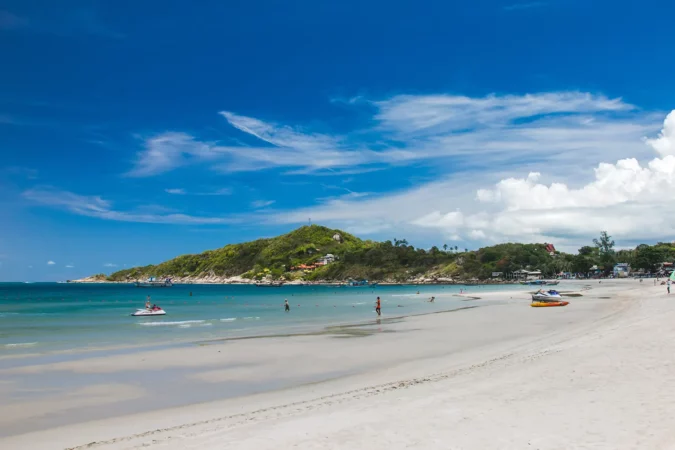 Haad Rin beach on Koh Phangan island, Thailand, famous for its full moon parties. The beach is beautiful, it has white sand and clear blue water.
