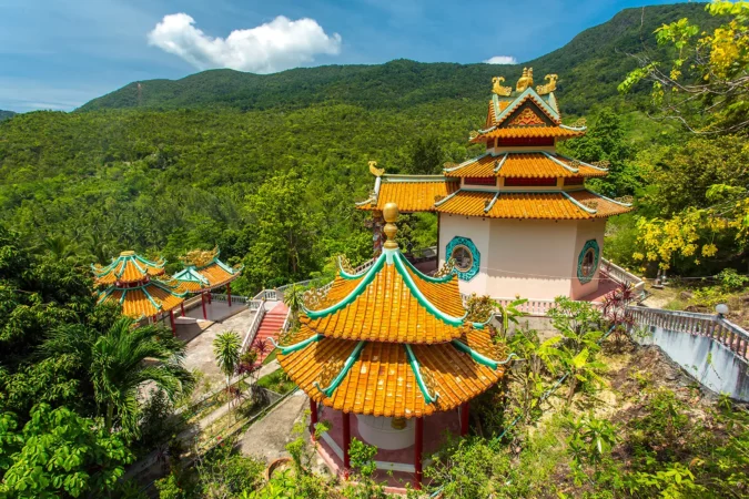Kuan yin, Chinese temple overlooking Chaloklum Bay at Koh Phangan, Thailand