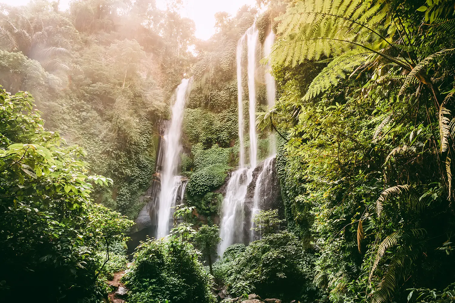 Panorama of Sekumpul waterfalls in Bali
