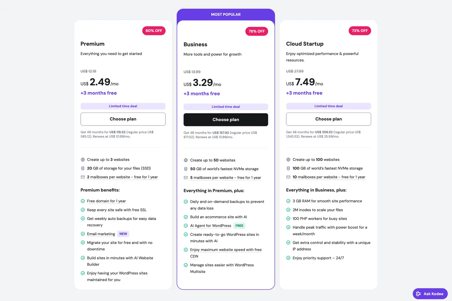 Hostinger Web Hosting Plans