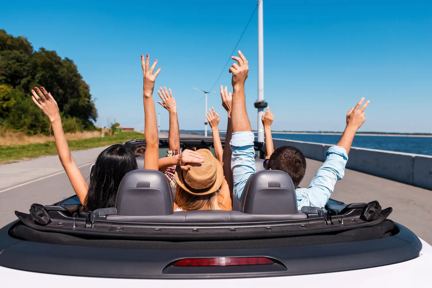 Happy people doing a road trip