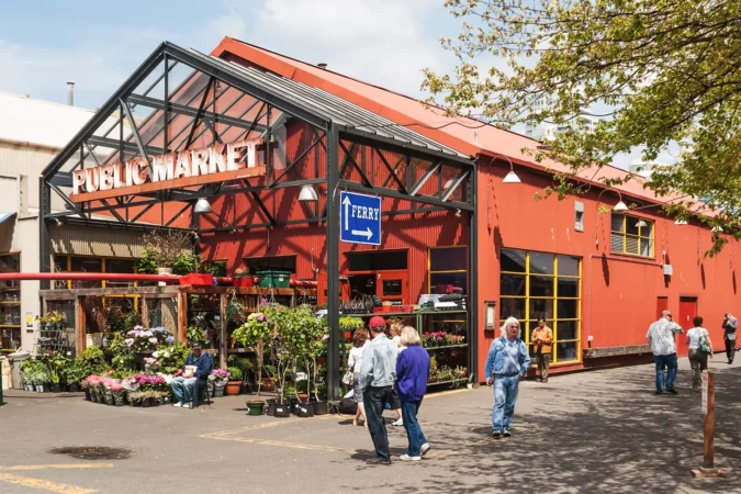 Granville Island Public Market in Vancouver, Canada. It s home to over 100 vendors offering fresh seafood, meats, sweets and European specialty foods.