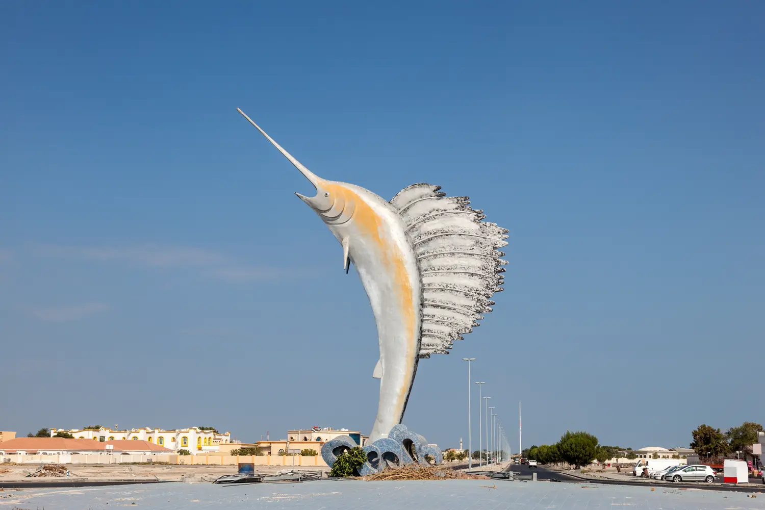 Sailfish statue in a roundabout in Umm Al Quwain, United Arab Emirates