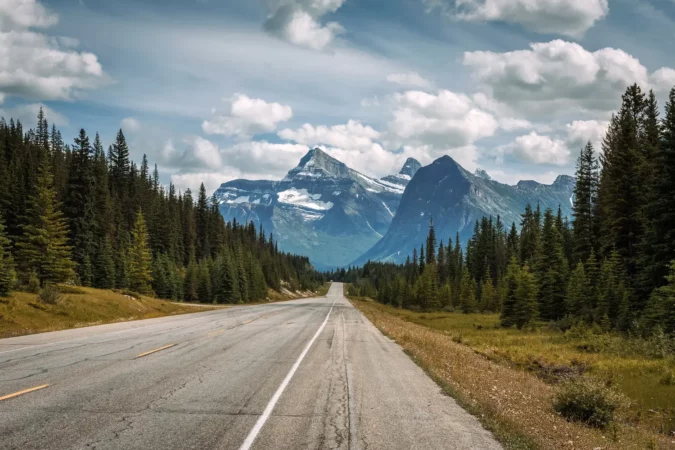 Scenic Icefields Pkwy traveling through Banff and Jasper National Park in Canada