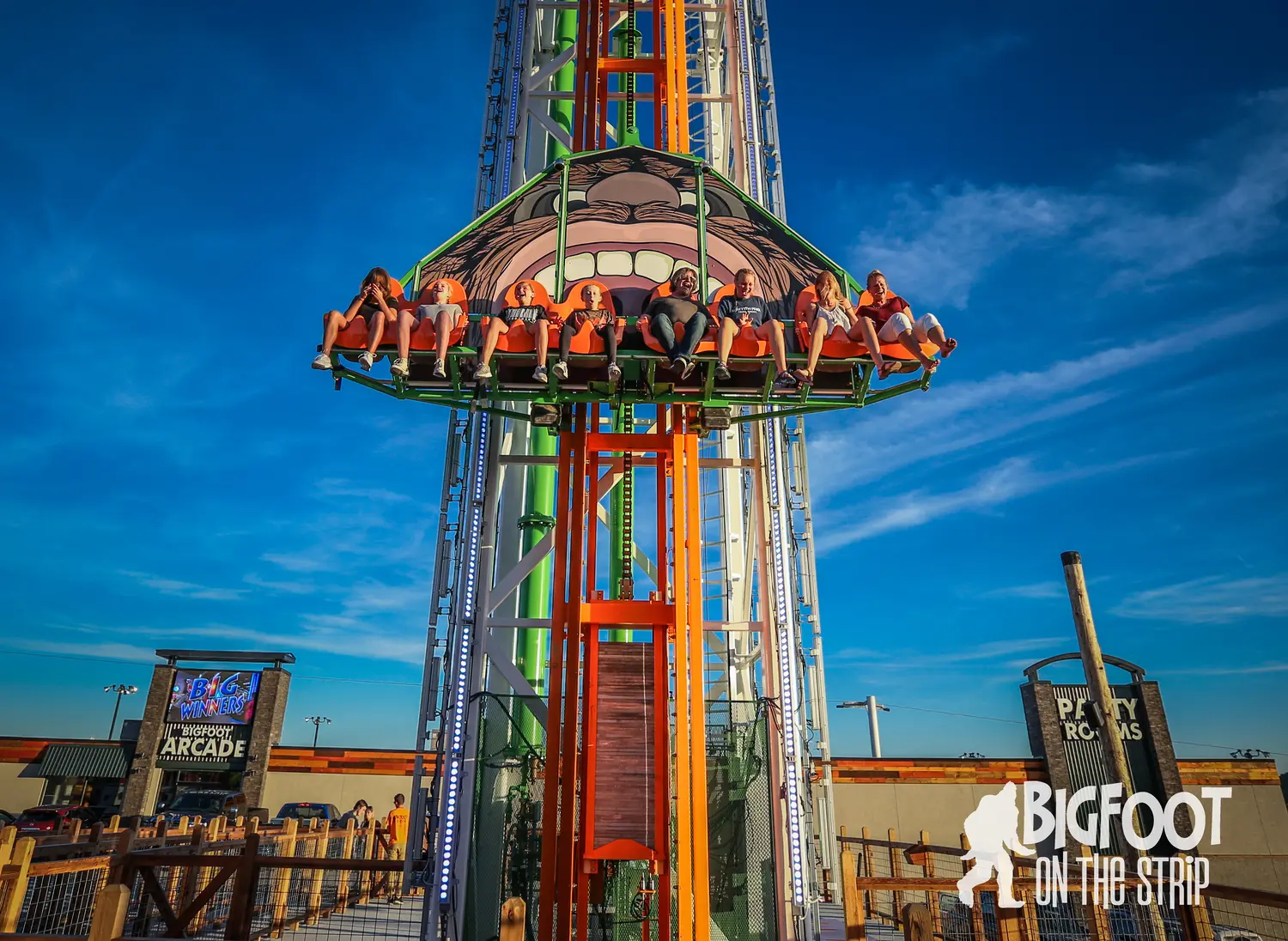 Visitors on the Bigfoot Tower ride in Branson, MO.