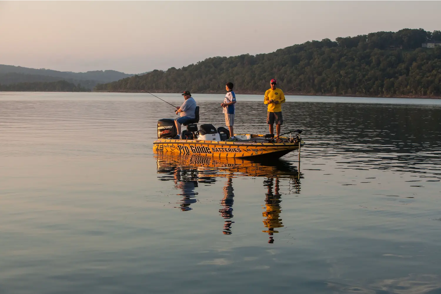 Three Men fishing on Table Rock Lake in Branson, MO.