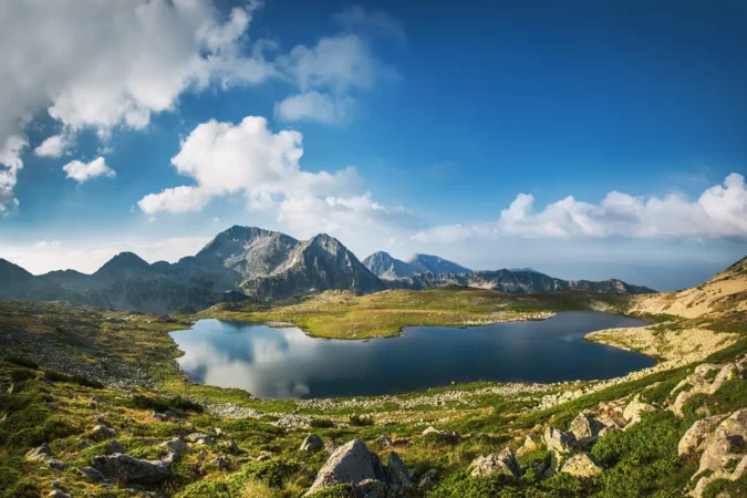 Panoramic view of Kamenitsa Peak And Tevno lake, Pirin Mountain, Bulgaria
