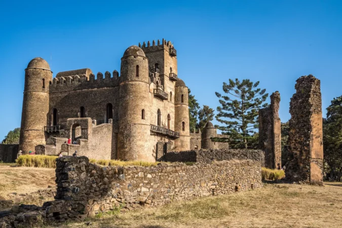 Fasil Ghebbi is the remains of a fortress-city within Gondar, Ethiopia