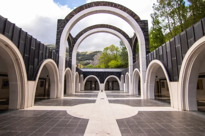 Basilica Sanctuary of Meritxell, located in the parish of Canillo, Andorra.