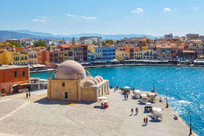 Aerial view of the old Venetian harbor in Chania, Greece