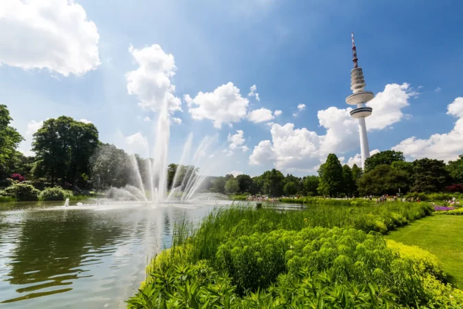 The Planten un Blomen Park near the Parksee in Hamburg, Germany