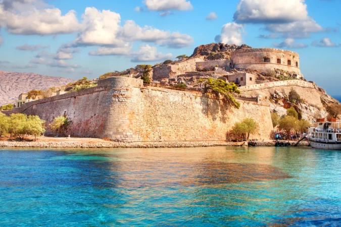 Ancient ruins of a fortified leper colony - Spinalonga (Kalydon) island, Greece