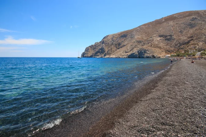 Kamari beach on Santorini island, Greece