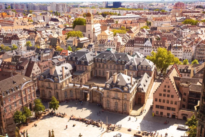 Aerial view of the Rohan Palace in Strasbourg, France