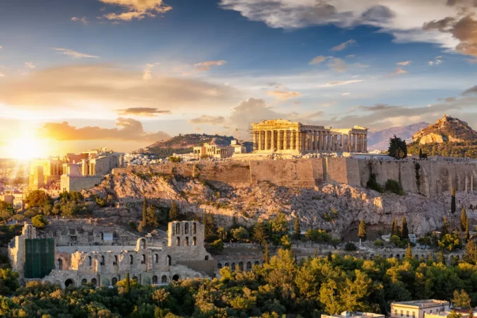 View of Acropolis of Athens during sunset