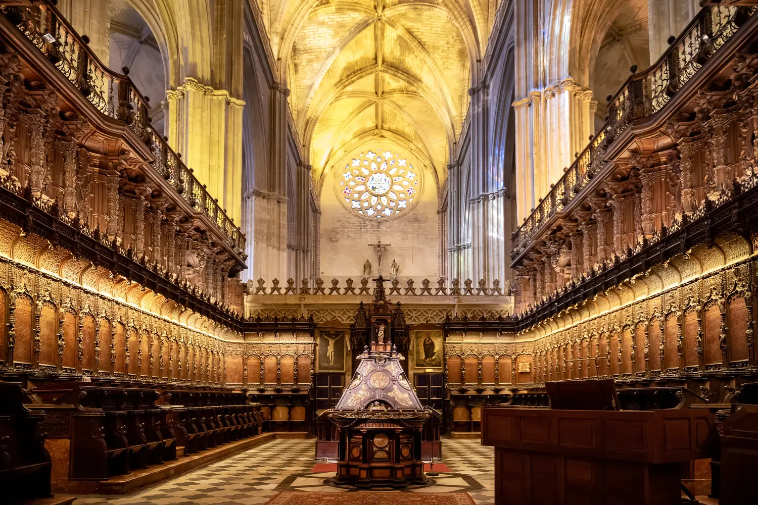 Interior of the famous cathedral of Seville in Andalucia, declared a World Heritage Site is one of the largest Gothic cathedrals in the Western world
