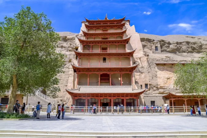 Nine-storey building of Mogao Grottoes UNESCO World Culture Heritage in Dunhuang, China