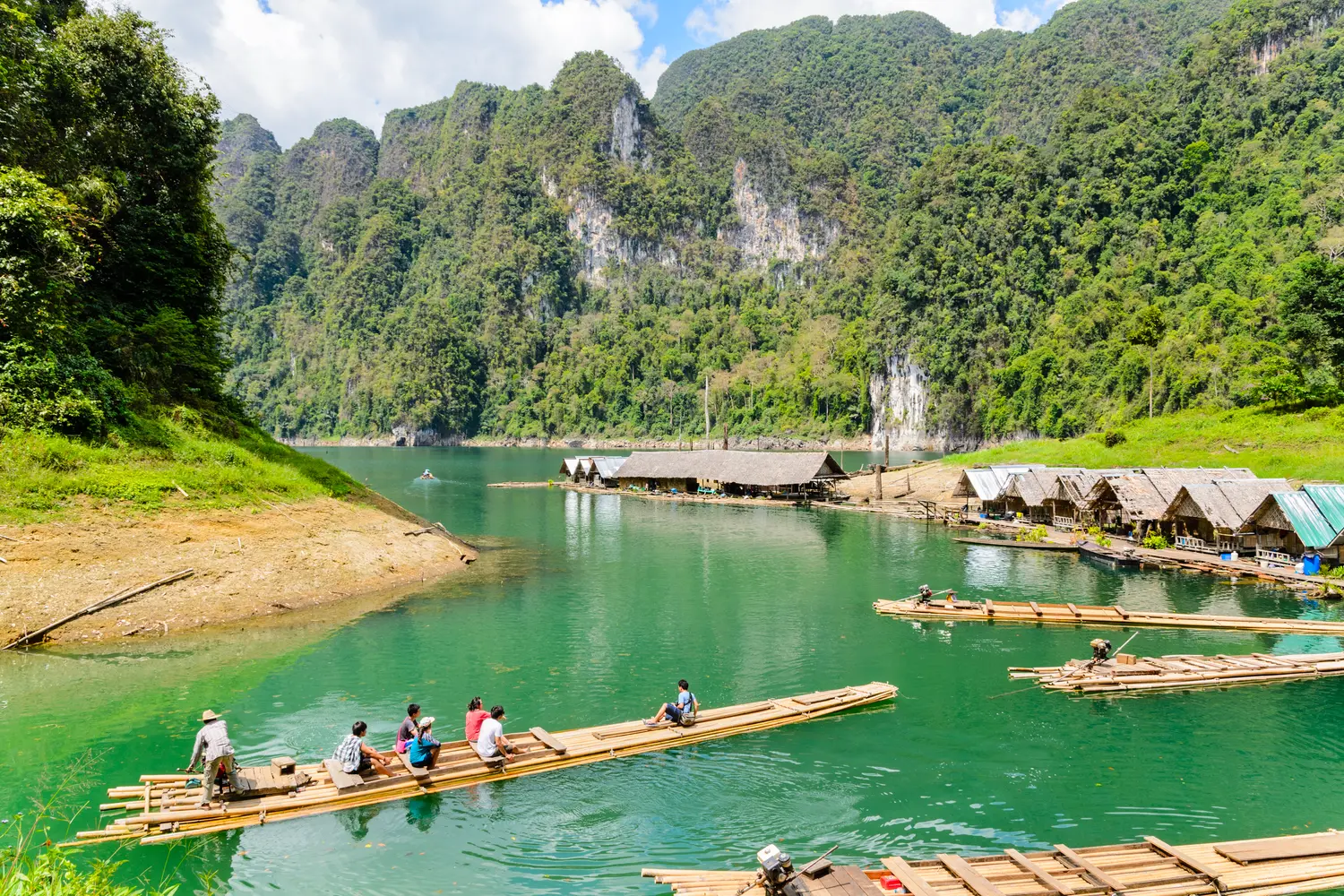 Motor raft on Cheow Larn lake, Khao Sok National Park, Thailand