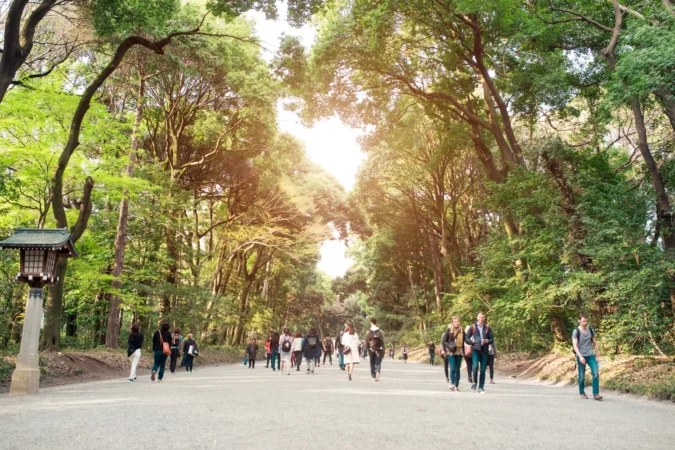 People walking at the Yoyogi Park in Tokyo, Japan