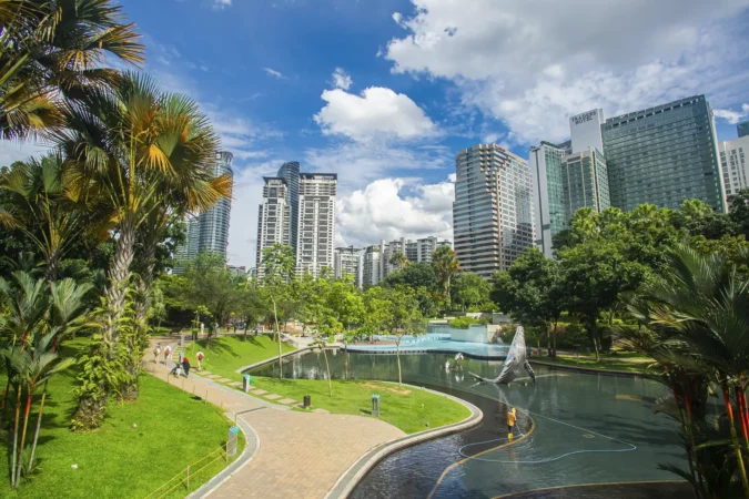 KLCC Park in the business center of Kuala Lumpur City, Malaysia.