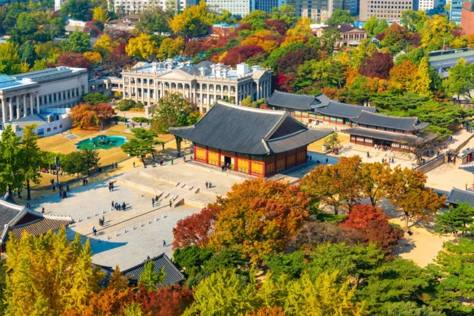 Aerial view of Deoksugung Palace in Seoul, South Korea