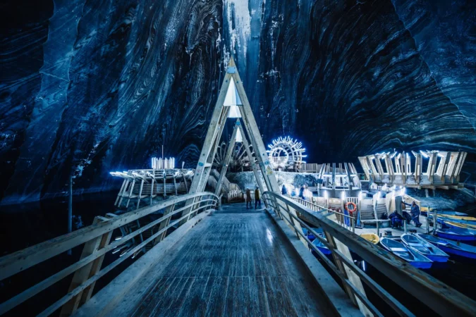 Underground theme park in big salt mine Salina Turda, Turda in Romania