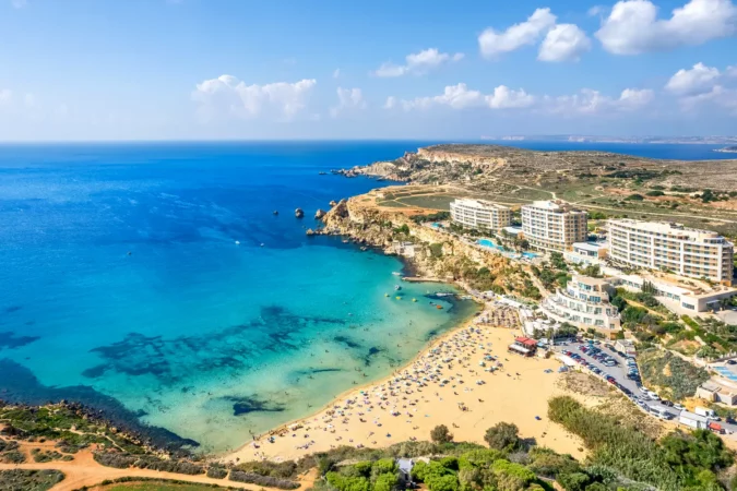 Golden bay beach in Malta