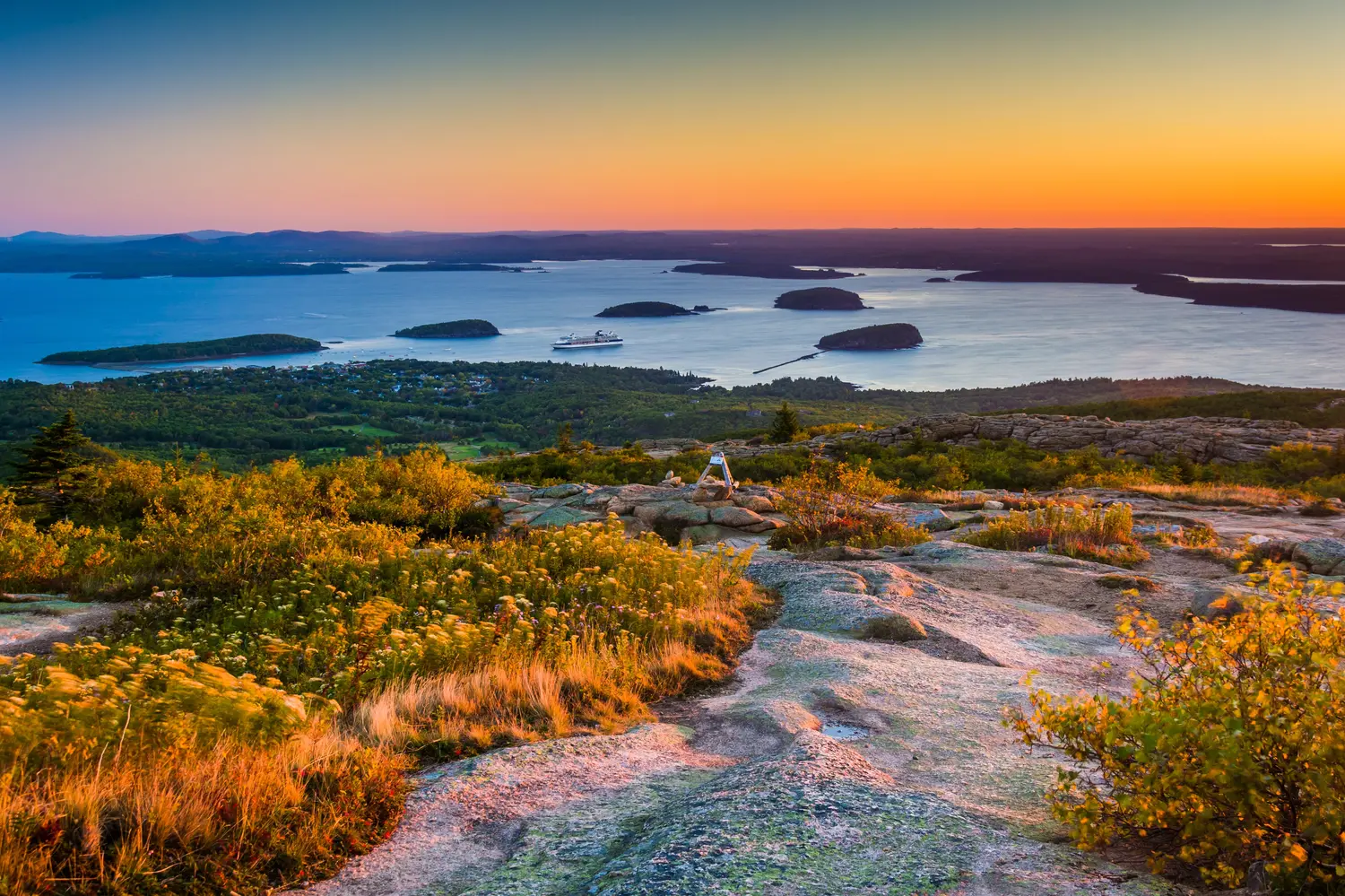 Sunrise view from Caddilac Mountain in Acadia National Park, Maine
