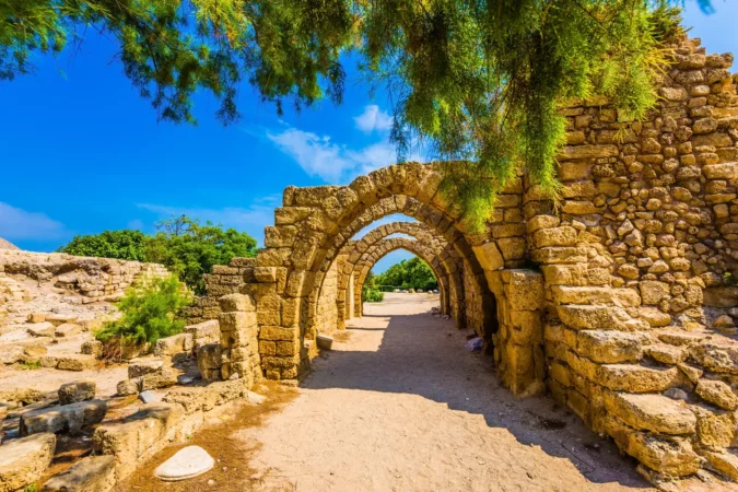Picturesque ruins of the ancient seaport Caesarea. Israel