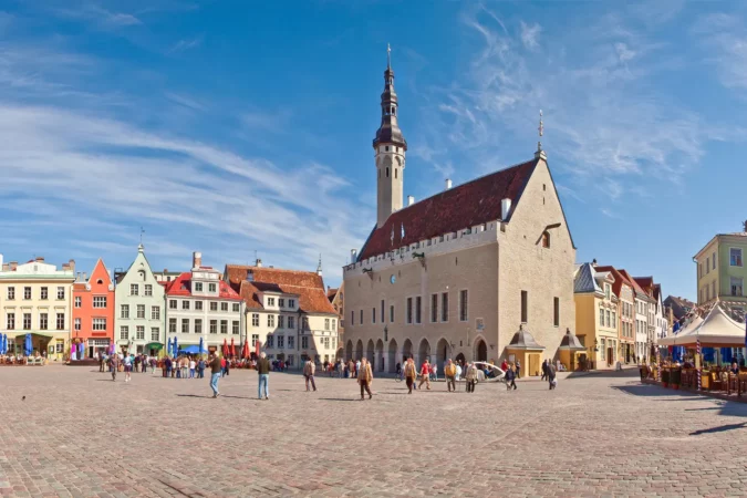 Medieval Town Hall and Town Hall Square of Tallinn, the capital of Estonia.