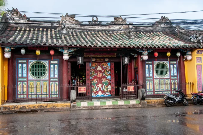 Colorful facade of the Quan Cong Pagoda in Hoi An, Vietnam