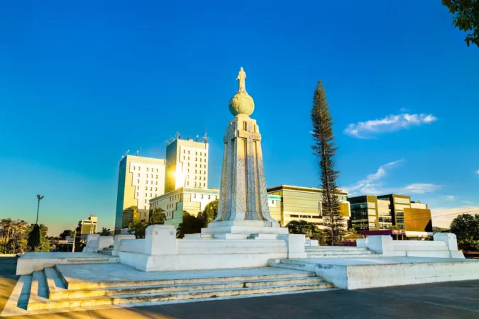 Jesus Crist statue on the globe, Monument to the Divine Savior of the World in San Salvador, El Salvador, Central America