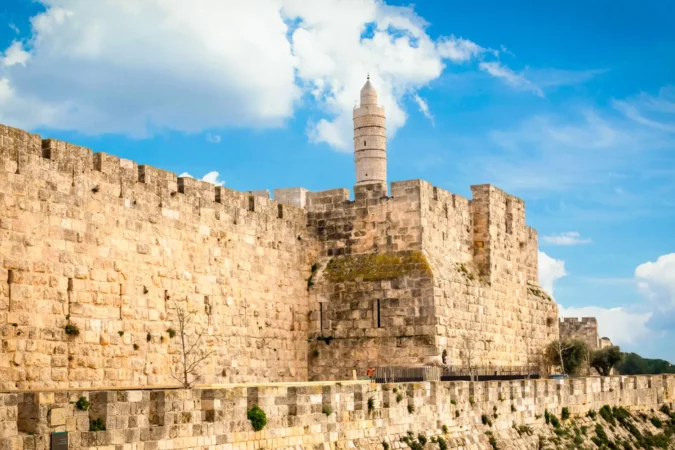 The panoramic view of the ancient citadel “Tower of David” in Jerusalem, Israel