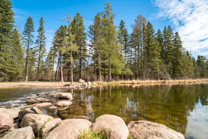Rocks at the Mississippi River Headwaters in Itasca State Park in Minnesota
