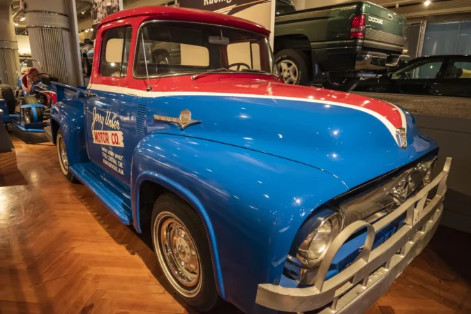 The 1956 Ford F-100 Pickup truck presented in the Henry Ford Museum of American Innovation in Dearborn, MI